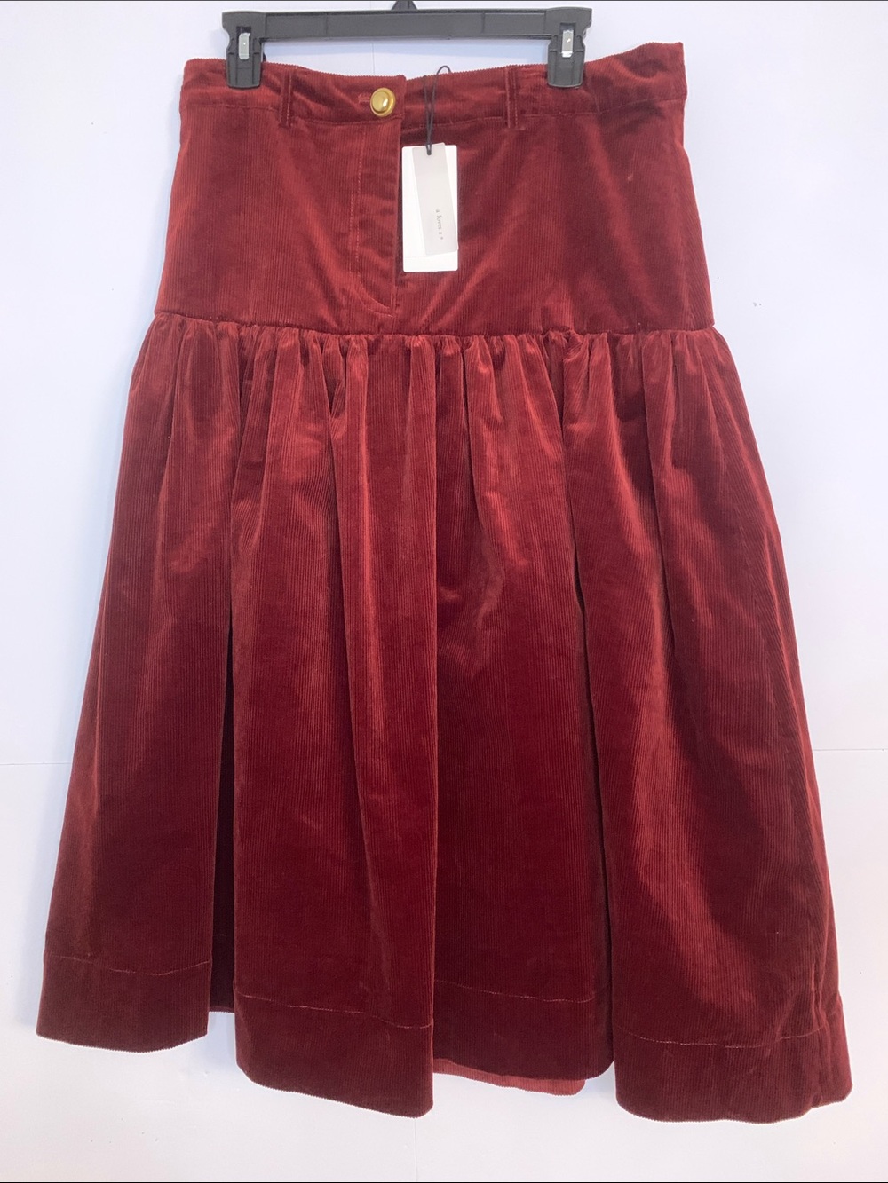 NWT A Loves A Vine Red Corduroy Tiered Midi Bohemian Skirt Size L